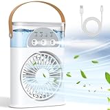 Portable Air Conditioner Cooling Fan, Rechargeable Mini Evaporative Personal Air Cooler Fan with 3 Speeds and 2 Spray, 1/2/3H Timer, 7 Night Light, for Room Bedroom, Office, Desk
