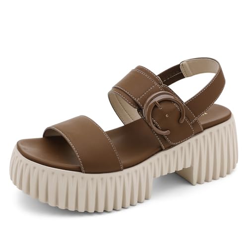Image of UBFEN Womens Platform Sandals Chunky Wedge Heel Comfortable Arch Support | Lightweight Block Heel, Adjustable Straps, Soft Cushioned Footbed for Dressy, Casual, and Summer Wear