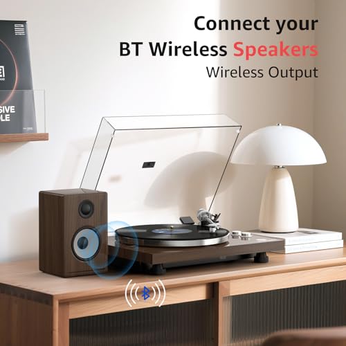 Image of Turntable Record Player Wireless Output Vinyl Players Aluminium Platter Carbon Fiber Tonearm Belt-Drive LP 33 45 RPM Phono Audio AT-3600L MM Cartridge RCA Line Anti-Skate Pitch Control Walnut