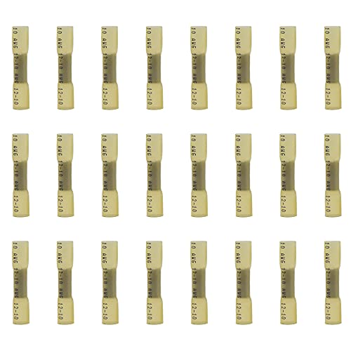 Image of Ruidee 50 Pcs Heat Shrink Butt Connectors Terminals,Insulated Waterproof Wire Connector ,Marine Automotive Electrical Crimp Butt Splice Terminal 12-10 AWG Yellow/URTY