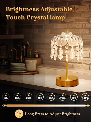 Image of Vintage Lamp, 3 Colors 10 Brightness Crystal Lamp Flower Lamps, 3600mAh Rechargeable Lamps, Mood Lighting Bedroom Kitchen Bathroom, Tween Girls Trendy Stuff, Birthday Teen Girl Gifts Mothers Day Gifts