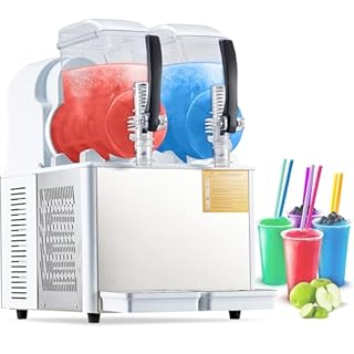 Huloretions Commercial Slushie Machine – Dual 4L Food-Safe PC Tanks, 370W Stainless Steel Frozen Drink & Margarita Maker, Self-Cleaning, for Restaurant/Cafe/Bar/Home – White, 4L*2 (7.2L), 370W