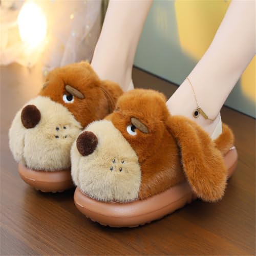 Furry Puppy Slippers for Women Fleece Lined Warm Winter Slides Cute Fuzzy Dog House Shoes Indoor Outdoor2