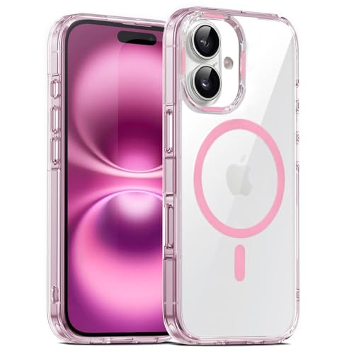 Image of VONZEE Translucent Clear Back Cover Compatible with (iPhone 16 Case)(2024), PC Shockproof Scratch Resistant, Non-Yellowing, Support Mag-Safe Wireless Magnetic Charging - Pink|6.1''