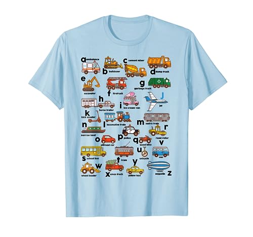 Alphabet Vehicles ABC Construction Truck Teachers Kids Boy T-Shirt