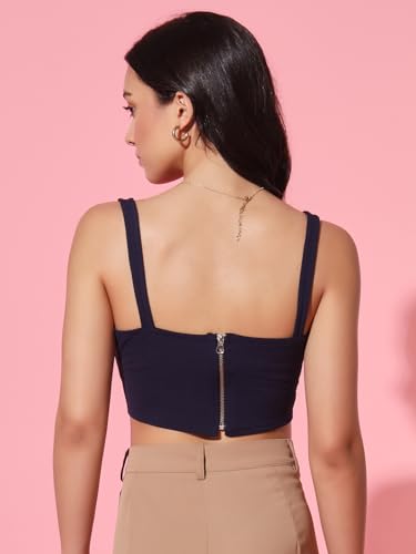 Image of Trend Arrest.ed Women's Stretchable Corset Style Crop Top | Square Neck Sleeveless Zipper Back Body-Hugging Fit | Casual