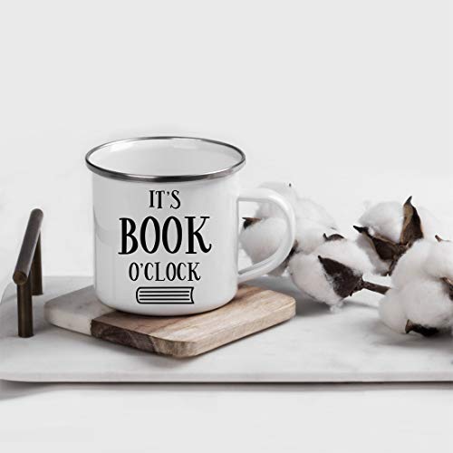 Andaz Press 11oz. Stainless Steel Campfire Coffee Mug Gift, It's Book O'Clock, 1-Pack, Birthday Christmas Metal Enamel Unbreakable Camping Camp Cup