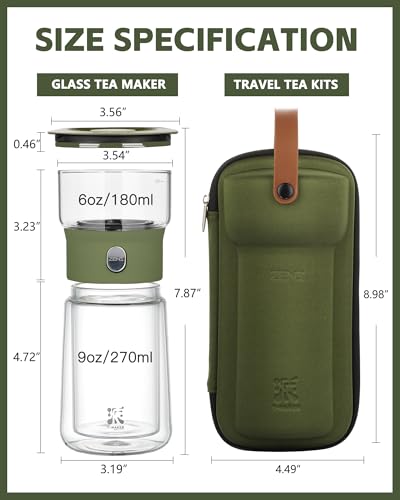 Image of ZENS Modern Glass Infuser Teapot, Smart One Touch Tea Maker for Loose Tea Diffusers with Insulated Mug and Portable Case, Enchanted Teapot Alternatives for Tea Lover Gifts