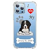 VNGDA Custom Dog Name Bernese Mountain Dog Clear Case for iPhone 15 14 Pro Max 13 12 11 Xs Max Xr SE3 8 7 6 Plus 11 Pro Mini，with 4 Shockproof Corners Personalized Phone Cover for Dog Lover