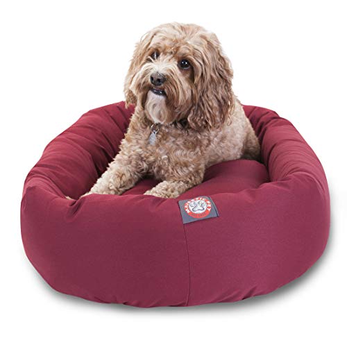 Image of Majestic Pet 32 Inch Bagel Calming Dog Bed Washable - Cozy Soft Round Dog Bed with Spine Support for Dogs to Rest their Head - fluffy Donut Puppy Mat 32x23x7 (Inch) Medium - Burgundy