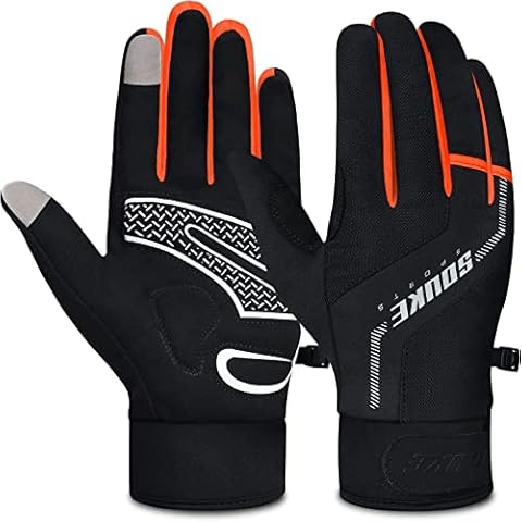 Souke Sports Cycling Gloves Winter Padded Full Finger Bicycle Touch Screen Gloves Shock-Absorbing Anti-Slip Bike Glove for Men Women Orange L Cover