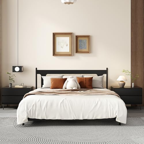 Wood Grain Nightstand with Storage Drawer, Metal Slide Rail, Easy Assembly - Stylish Bedside Table for Bedroom, Living Room, Office, Sofa (Black Oak, 27.5"/70cm)