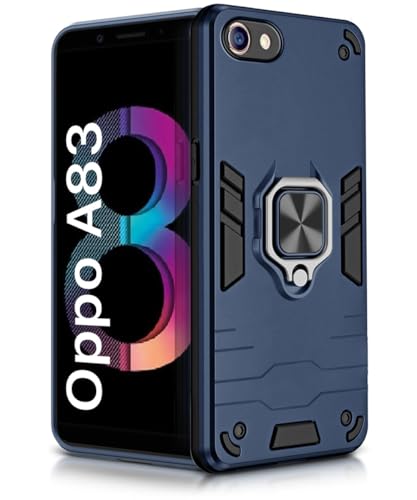 Image of WOW IMAGINE Shock Proof Back Case Mobile Cover for Oppo A83 | Back Cover Case (Tough Armor | Hybrid PC + TPU | Ring Holder & in-Built Kickstand | Blue)