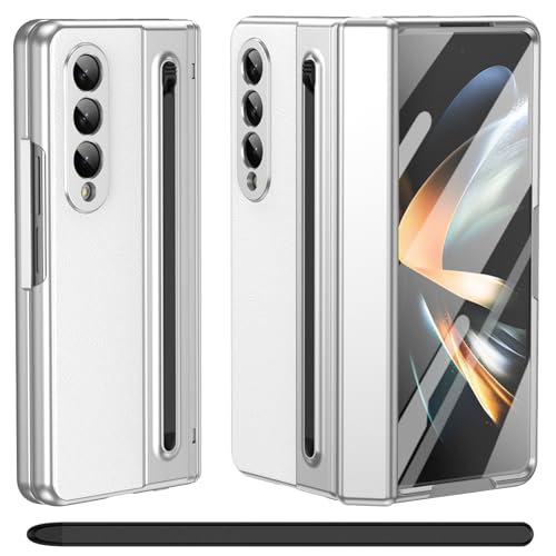 pour Galaxy Z Fold 3 Coque avec Stylet, Protection Charnière + Support S Pen + Protecteur d'écran en Verre Trempé, Housse en Cuir pour Samsung Galaxy Z...