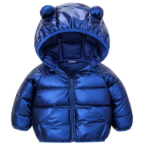 JinBei Cappotto Invernale per Bambini, Giacca Piumino con Cappuccio Dinosauro Blu Giubbotti, Bimbi Leggero Carino Imbottito Cappotti Autunno Giacche Neve Neonati Ragazzo Capispalla 2-3 Anni