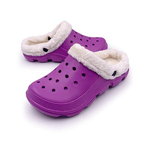 Acans Fur Lined Clogs Fuzzy Fleece Winter Furry Liner Lining Warm Fluffy Classic Men Garden Clogs Women House Shoes Slippers Slip On Waterproof Clogs Piel Zuecos Wb1519 Purple 9 Women/7 Men #TOP5