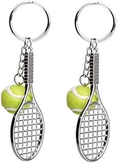 Tennis Racket Keychain, Creative Metal Keychain Sport Keyring Tennis Ball Keyring 2 Pcs
