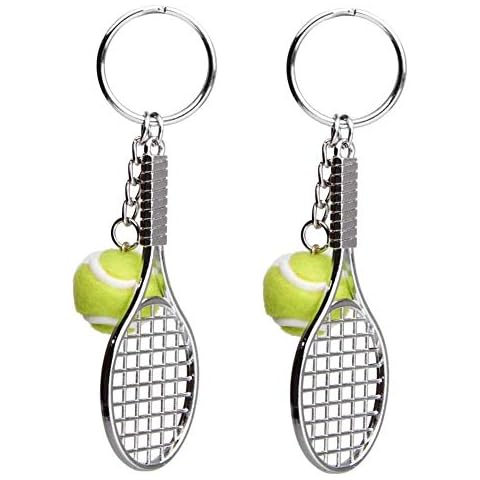 Tennis Racket Keychain, Creative Metal Keychain Sport Keyring Tennis Ball Keyring 2 Pcs Cover