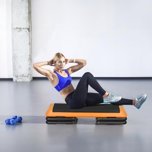 JupiterForce 43" Workout Aerobic Exercise Step Platform, Adjustable Aerobic Steppers for Exercise with 7 Removable Risers for Home Gym Strength Training