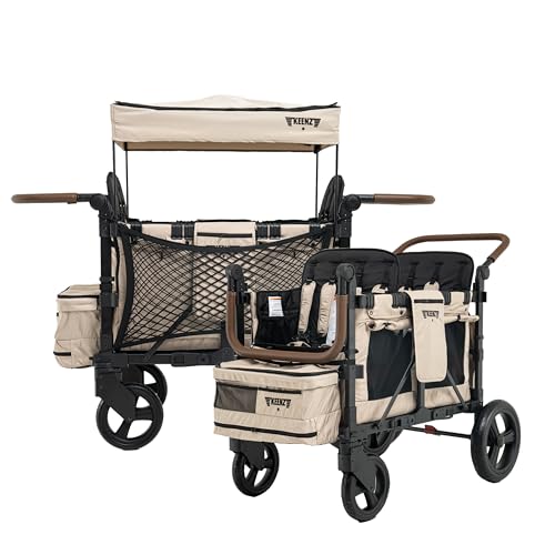 Image of Keenz XC+ EVO- Luxury 4 Passenger Stroller Wagon for Kids | Foldable 4 Passenger Quad Seater with Adjustable Canopy | Mocha