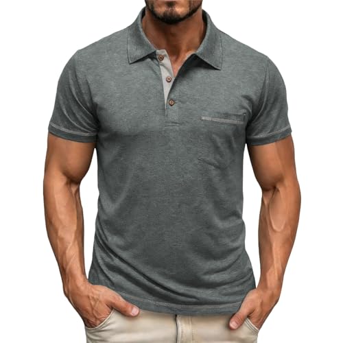 Polo homme coupe ajustée et manches courtes avec poche poitrine casual