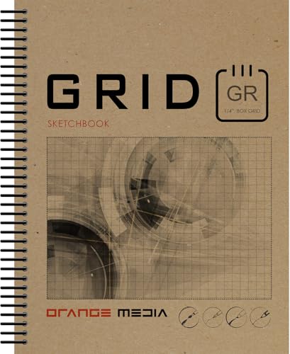 Carnet de croquis orange à grille grise 1/4 avec spirale à gauche SB-2550-LS