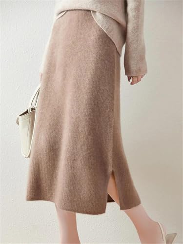 Women’s Merino Wool Skirt High Waist A-Line Midi Long Slim Elegant Knitted Autumn Winter Office Lady Skirt2