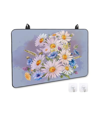 Stove Cover, Stove Top Covers for Electric Stove, FAMILY IS EVERYTHING Spring Watercolor White Daisy Beige Large Cooktop Cover Protector Heat Resistant Anti-Slip Mat for Glass Stove Top 28.5"x20.5"