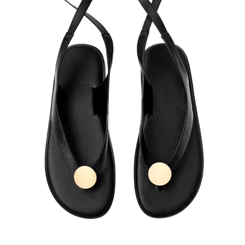 Image of Flat Sandals for Women Strappy Sandals Comfortable Dressy Beach Flip Flop Slides Thong Sandals for Women with Metal Circular