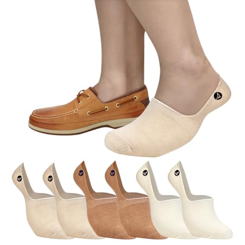 Sperry Mens 6-Pack No Show Loafer Socks Non-Slip Ultra Low Cut Invisible Liners with Heel Grip Tan 6-12