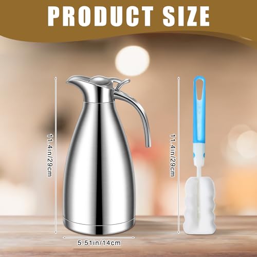 Uiifan 2 Pcs 68 oz Thermal Coffee Carafe Insulated Stainless Steel Coffee Carafe for Hot Liquids Vacuum Thermal Pot Creamer Dispenser with Brushes Keeping Hot Tea Milk Water(Black, Silver) - Image 2