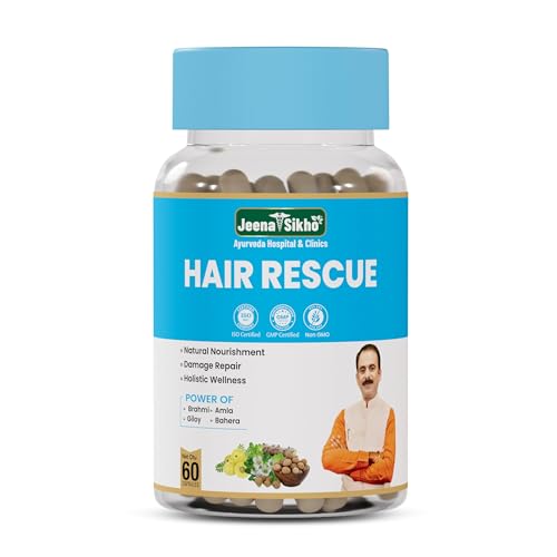 Image of Jeena Sikho Ayurveda Hair Rescue Capsules | Ayurvedic Supplement for Men & Women | Supports Hair Health, Scalp Care & Natural Shine | With Amla, Brahmi, Giloy & Bhringraj | 60 Capsules, Pack of 1