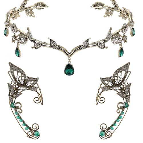 FRESHME Elf Ear Cuffs and Crown - Fairy Crown and Non Pierced Fairy Ear Cuffs Renaissance Renfaire Cosplay Accessories