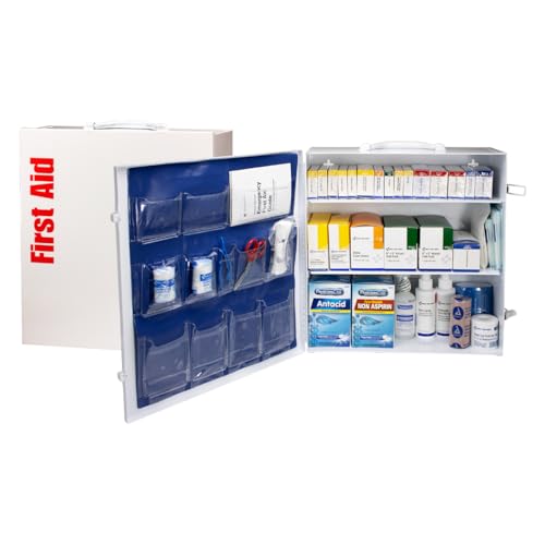 First Aid Only 90575 3-Shelf ANSI B+ and OSHA-Compliant First Aid Kit 100-150-Person Emergency First Aid Kit for Business and Worksite First Aid Metal Cabinet with Medications 676 Pieces