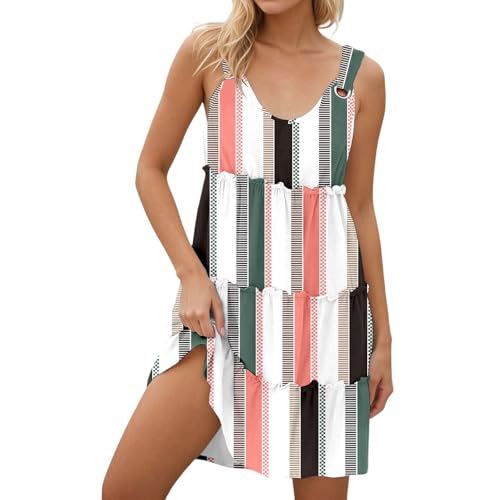 Vestidos bohemios para mujer, elegante, acampanado, con dobladillo con volantes, sin mangas, uso casual, para salidas diarias, vestido de fiesta, vestidos de verano para mujer, multicolor, S