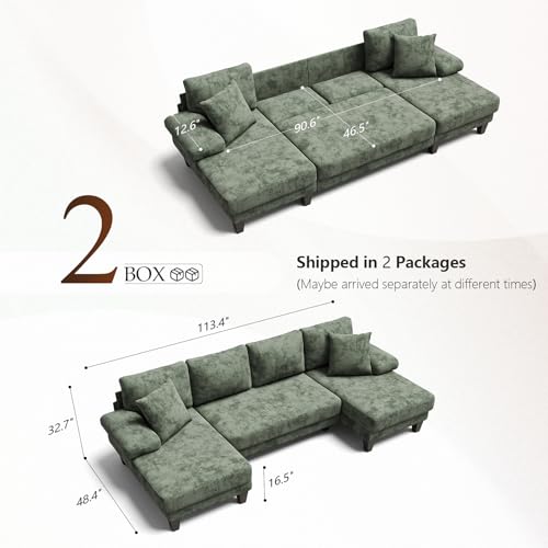 Image of Txtin's Sleeper Sofa with Pull Out Couch Bed | 112 Inch Couches for Living Room | U-Shaped Convertible Sofa Bed | Chenille Green