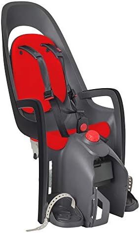 Hamax Caress Rear Child Bike Seat, Ultra-Shock Absorbing Rack Mount, Adjustable to Fit Kids (Baby Through Toddler) 9 mo - 48.5 lb. (Grey/Red)