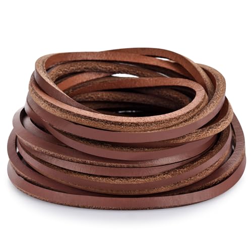 TeeLiy Cordón plano de cuero genuino de 3 mm, cordón de cuero natural, cuerda trenzada para hacer joyas, zapatos, encaje, pulseras, collares, bolsos, fundas de cuchillos, marrón cheroke/marrón (5