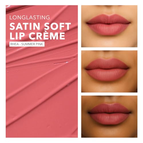 Image of SIMPLYNAM Satin Soft Lip Creme | 1 Swipe Full Coverage | Hydrating, Creamy Matte Finish | 6-8 Hour Stay | Transfer-Proof & Smudge-Proof | Infused with Peptides & Squalane | Vegan | Rhea - Summer Pink