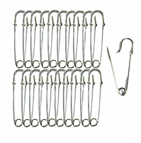 Large Safety Pins for Clothes 20pcs 2 Inch (50mm) Heavy Duty Nappy Pins Safety Lock for Jewelry Crafts Kilt Making Household Use.