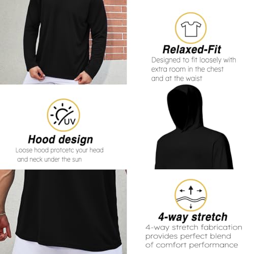 Image of 5 Pack Men's UPF 50+ Sun Protection Hoodie Shirts Long Sleeve Shirts Quick Dry Lightweight for Running Workout Hiking Fishing