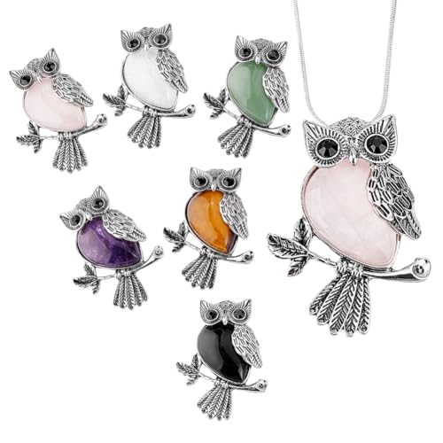 PH PandaHall 6pcs Owl Crystal Stone Pendants Owl Charms for
