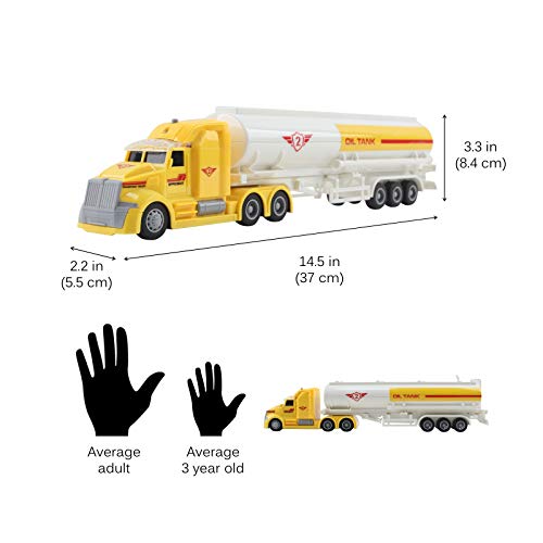 Vokodo Toy Semi Truck Fuel Trailer 14.5" Friction Powered With Lights And Sound Kids Push And Go Big Rig Oil Carrier Vehicle Transporter Semi-Truck Pretend Play Car Great Gift For Children Boys Girls #TOP3