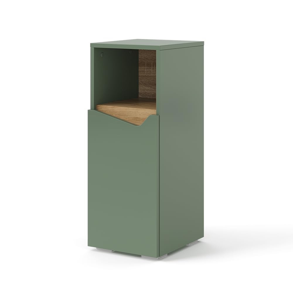 Vicco Mueble Midi Marelle, Verde/Artesano, 30 x 74.5 cm | con puerta y compartimento abierto, para guardar artículos de baño y toallas