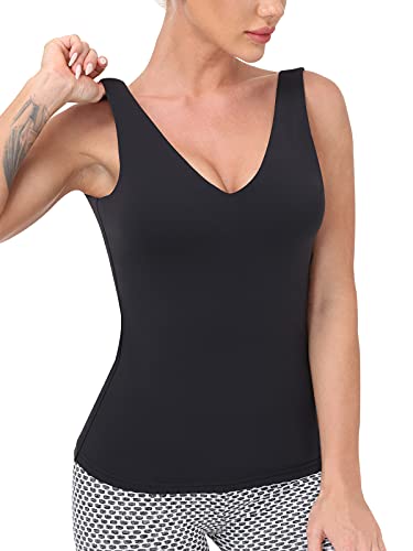 Workout Tops for Women Yoga Tank Tops with Built in Bra Wirefree Padded Yoga Bras Gym Running Athletic Shirt V-Neck Camisole3