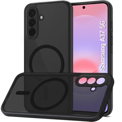 Image of TheGiftKart Back Cover for Samsung Galaxy A37 5G Case Compatible with MagSafe | Hard Translucent Smoke Matte Back | Hybrid Shockproof 360 Protection Galaxy A37 Back Cover (PC & TPU, Black Sides)