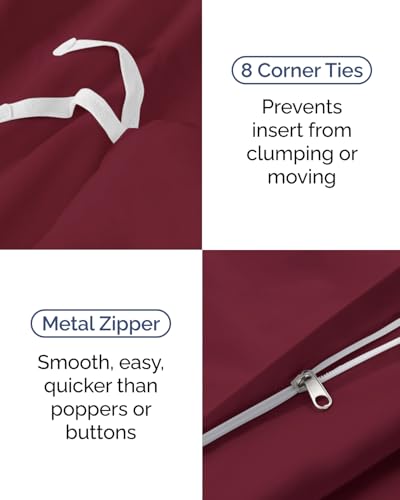 Image of Duvet Cover Twin /Twin XL Size - 2 Piece Set with Zipper Closure - Burgundy | Extra Soft Twin /Twin XL Duvet Cover 68 inch x 90 inch with 1 Pillow Sham, Hotel Luxury w / Zipper Closures & Ties, Comfy & Breathable