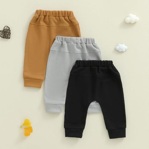 Toddler Baby Boy Fall Pants 3 Pack Active Jogger Casual Athletic Trousers Solid Color Pocket Elastic Waist Harem Bottoms2