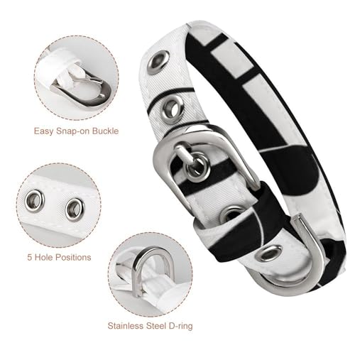 Collier pour chien noir et blanc avec motif note de musique sangle ajustable