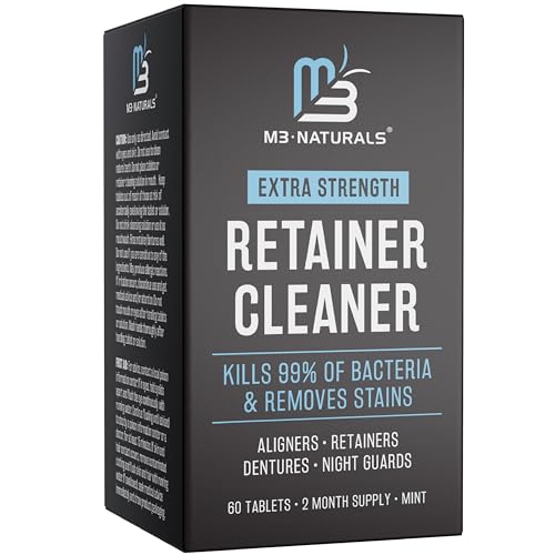 Image of Retainer Cleanser Tablets Cleaner, Removes Odors Discoloration Stains and Plaque 2 Month Supply Denture Cleansers Retainers Mouth Guards Denture Bath Mint by M3